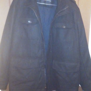 Mens Charcoal Wool Peacoat Quilted Lining Jacket